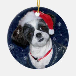 Christmas Shih Tzu Dog Ceramic Tree Decoration