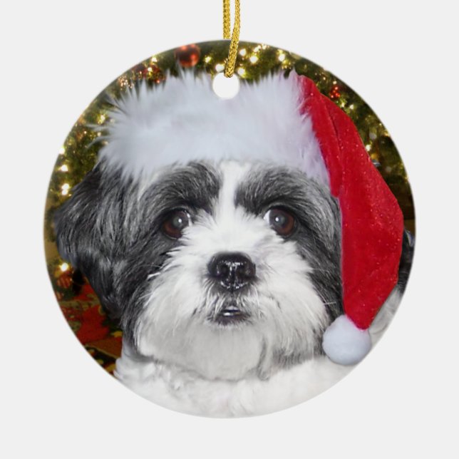 Christmas Shih Tzu Dog Ceramic Tree Decoration (Front)