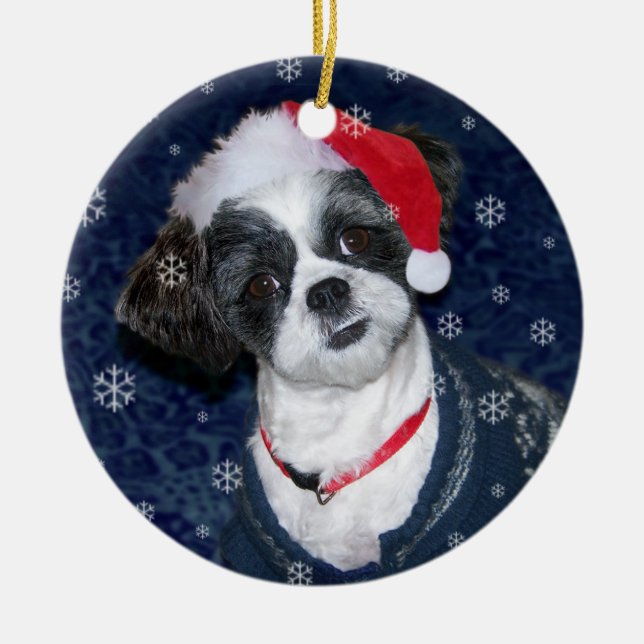 Christmas Shih Tzu Dog Ceramic Tree Decoration (Front)