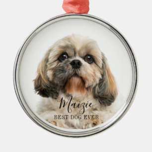 Christmas Shih Tzu Dog Personalised Pet Photo Metal Ornament