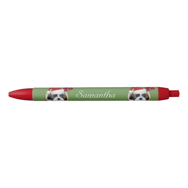 Christmas Shih Tzu dog Red personalised pen (Front)