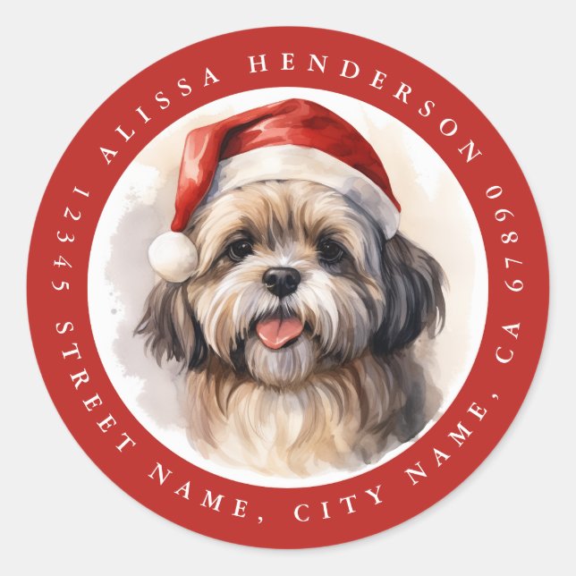 Christmas Shih Tzu Dog Round Stickers (Front)