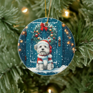 Christmas Shih Tzu Dogs Ceramic Ornament