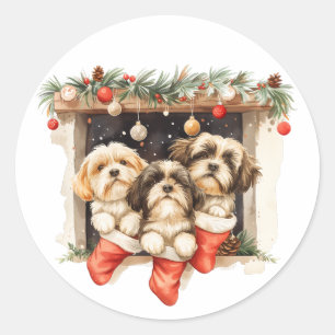 Christmas Shih Tzu Dogs Classic Round Sticker