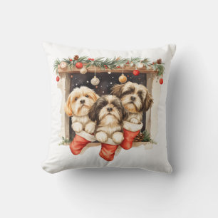 Christmas Shih Tzu Dogs Cushion