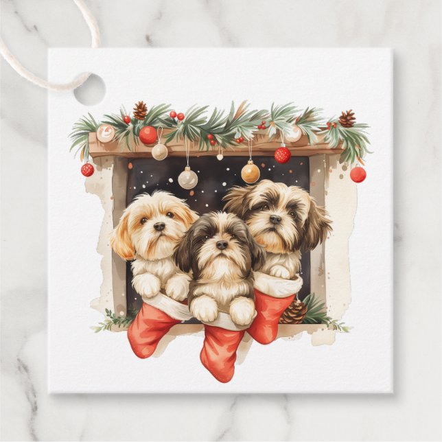 Christmas Shih Tzu Dogs Favour Tags (Front)