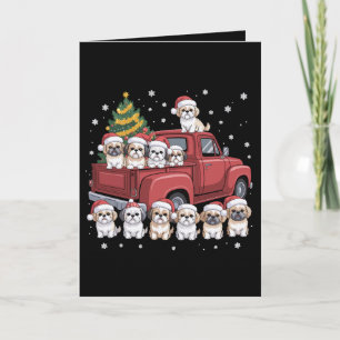 Christmas Shih Tzu Dogs Red Truck Santa Hat Tree Card