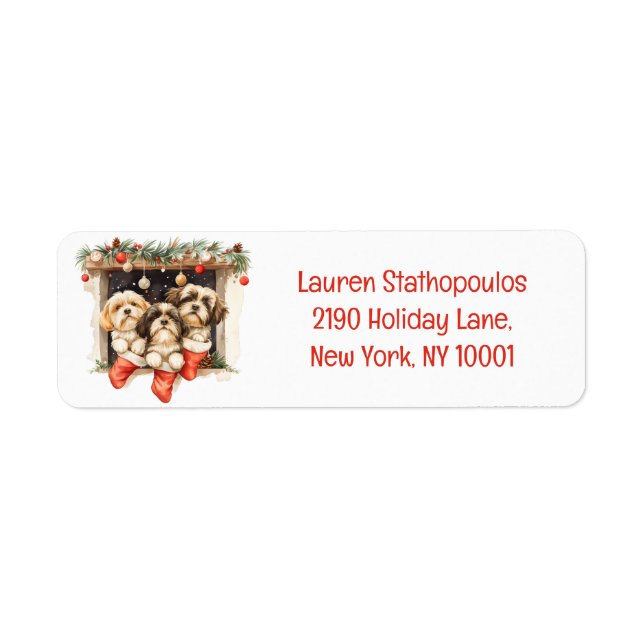 Christmas Shih Tzu Dogs Return Address Label (Front)