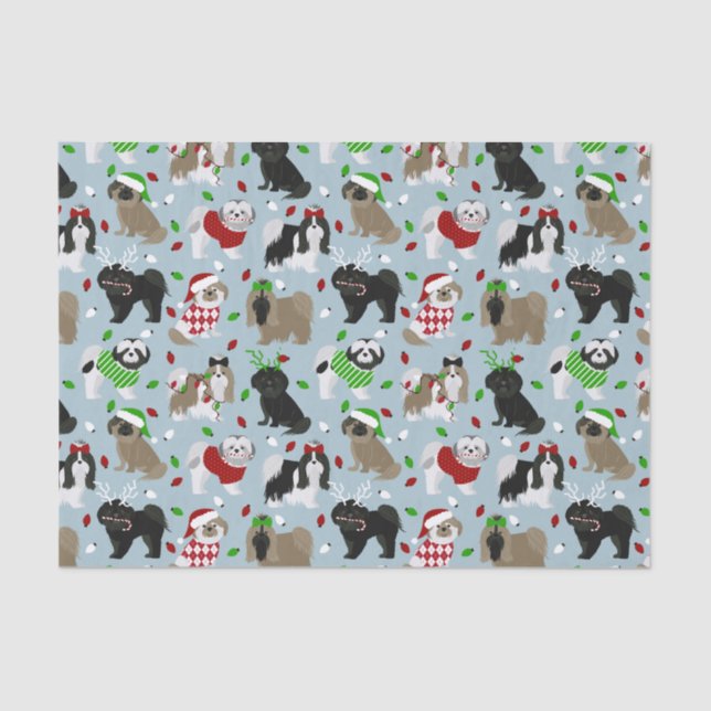 Christmas Shih Tzu Dogs Tissue Paper (Front)