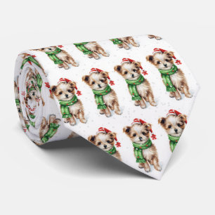 Christmas Shih Tzu In Snowflakes Tie