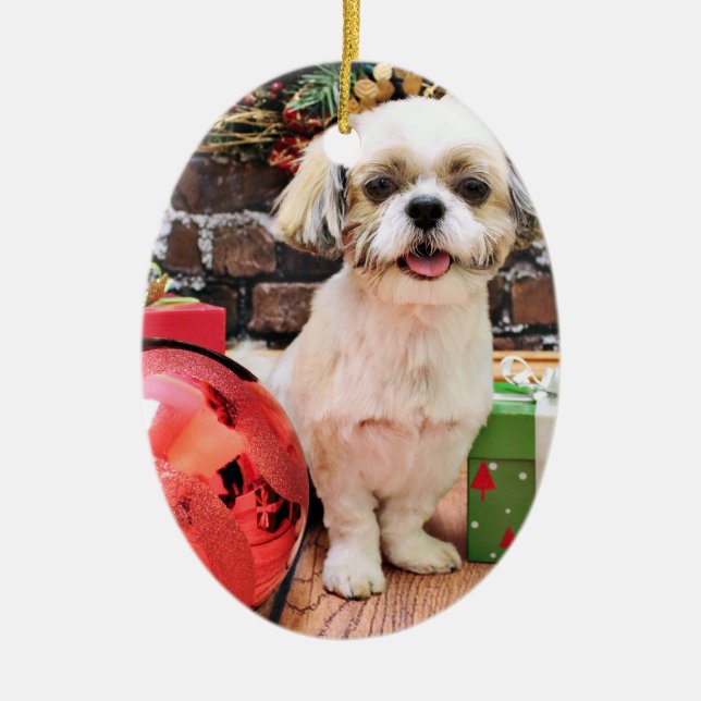 Christmas - Shih Tzu - Marley Ceramic Tree Decoration (Front)
