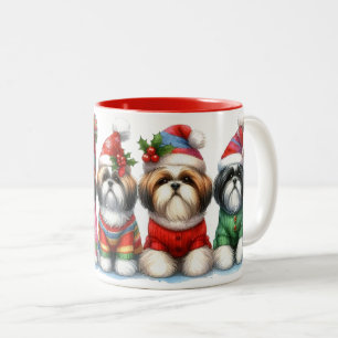 Christmas Shih Tzu Puppies LineUp Two-Tone Coffee Mug