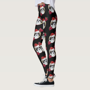 Christmas Shih Tzu  puppy dog art leggings