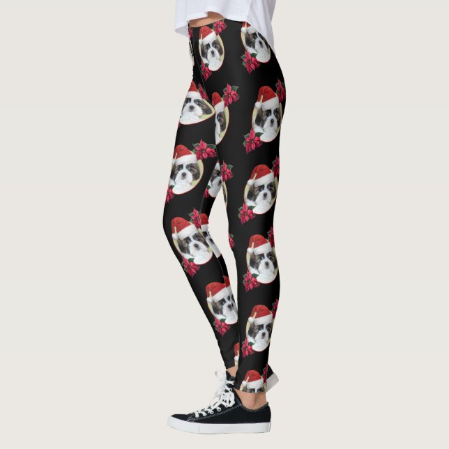 Christmas Shih Tzu  puppy dog art leggings (Left)