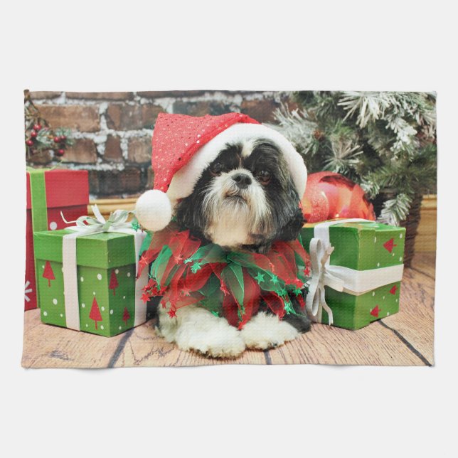 Christmas - Shih Tzu - Riley Tea Towel (Horizontal)
