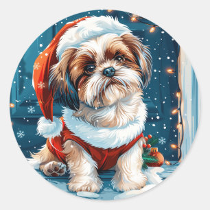 Christmas Shih Tzu Santa Dog Classic Round Sticker