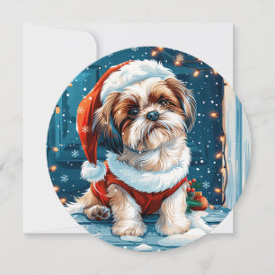 Christmas Shih Tzu Santa Dog Holiday Card