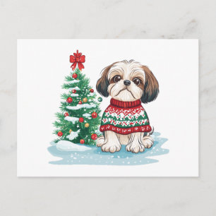 Christmas Shih Tzu Santa Dog Holiday Postcard