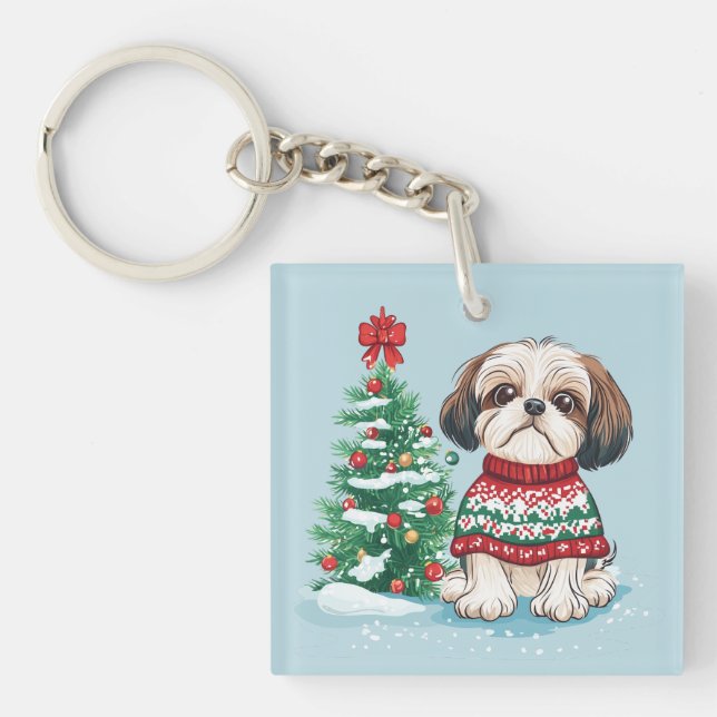 Christmas Shih Tzu Santa Dog Key Ring (Front)
