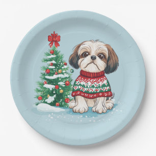 Christmas Shih Tzu Santa Dog Paper Plate