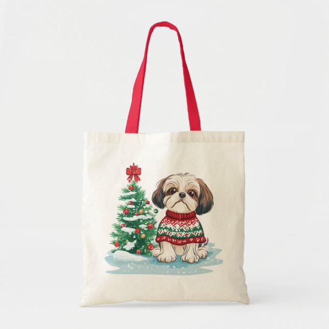 Christmas Shih Tzu Santa Dog Tote Bag (Front)