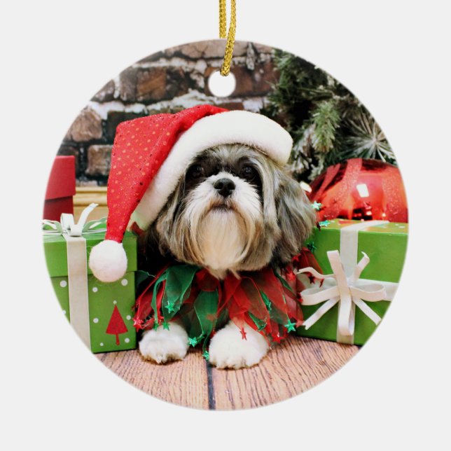 Christmas - Shih Tzu - Vince Ceramic Tree Decoration (Front)