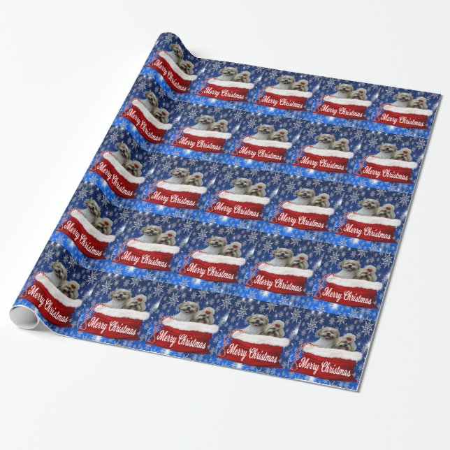 Christmas Shih tzu Wrapping Paper (Unrolled)
