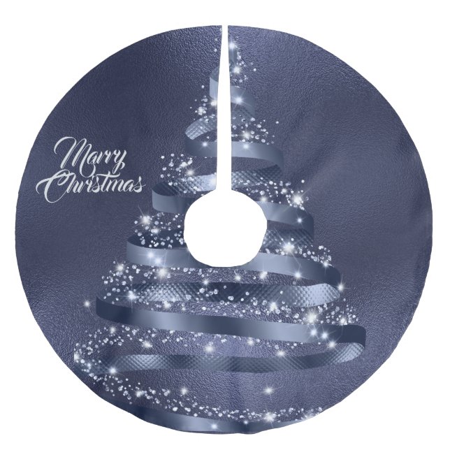 Christmas Shiny Blue Ribbon Tree Sparkle Brushed Polyester Tree Skirt (Front)