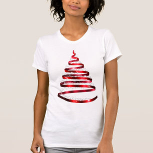 Christmas Shiny Red Ribbon Tree Sparkle T-Shirt