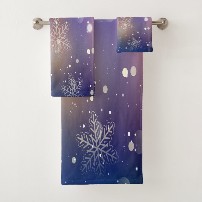 Christmas Shiny Snowflake Background Bath Towel Set (Insitu)