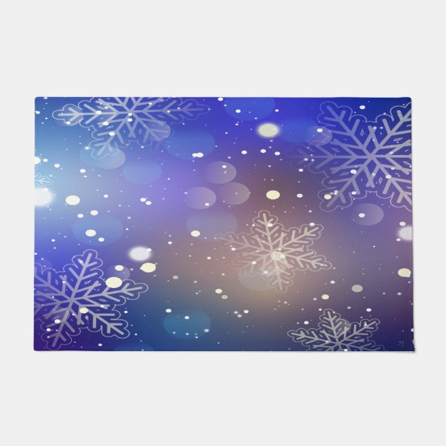 Christmas Shiny Snowflake Background Doormat (Front)