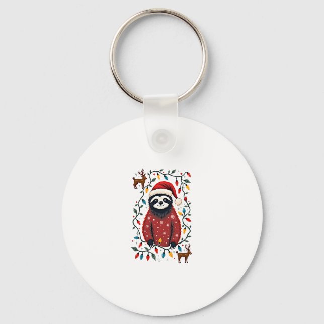 Christmas Shirt for Sloth Lover Gift Santa Buffalo Key Ring (Front)