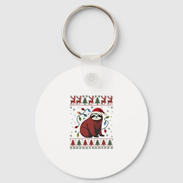 Christmas Shirt for Sloth Lover Gift Santa Buffalo Key Ring (Front)