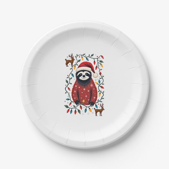 Christmas Shirt for Sloth Lover Gift Santa Buffalo Paper Plate (Front)