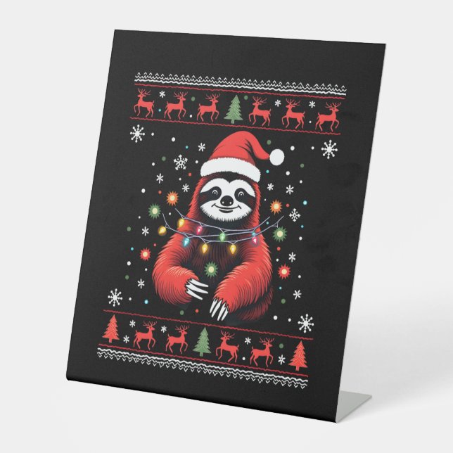 Christmas Shirt for Sloth Lover Gift Santa Buffalo Pedestal Sign (Front)