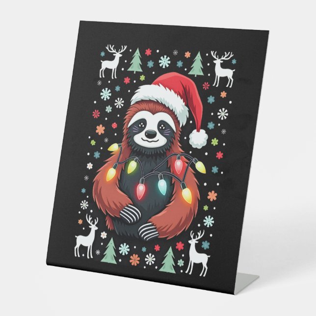 Christmas Shirt for Sloth Lover Gift Santa Buffalo Pedestal Sign (Front)