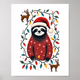 Christmas Shirt for Sloth Lover Gift Santa Buffalo Poster