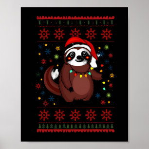 Christmas Shirt for Sloth Lover Gift Santa Buffalo Poster