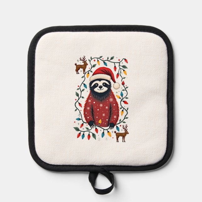 Christmas Shirt for Sloth Lover Gift Santa Buffalo Pot Holder (Front)