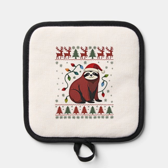 Christmas Shirt for Sloth Lover Gift Santa Buffalo Pot Holder (Front)