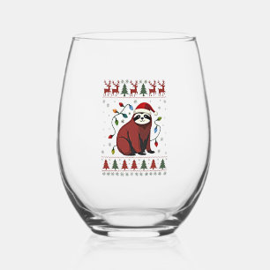 Christmas Shirt for Sloth Lover Gift Santa Buffalo Stemless Wine Glass