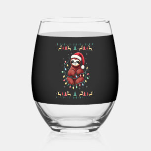 Christmas Shirt for Sloth Lover Gift Santa Buffalo Stemless Wine Glass