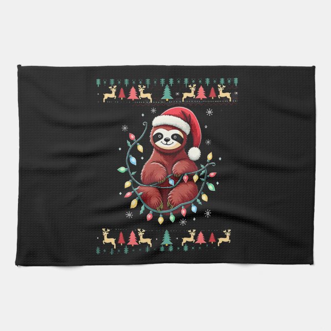 Christmas Shirt for Sloth Lover Gift Santa Buffalo Tea Towel (Horizontal)