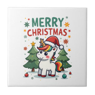 Christmas Shirt Unicorn Girls Christmas Outfit Chr Ceramic Tile