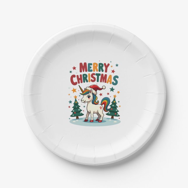 Christmas Shirt Unicorn Girls Christmas Outfit Chr Paper Plate (Front)