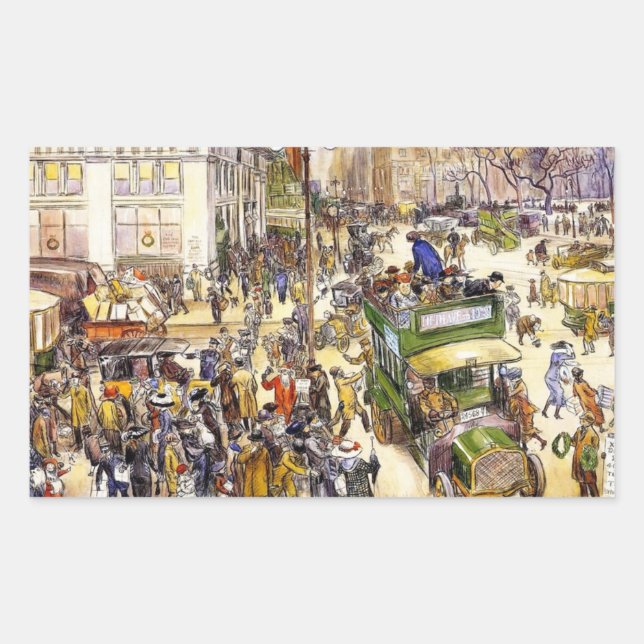 Christmas Shoppers on Fifth Avenue (New York City) Rectangular Sticker (Front)