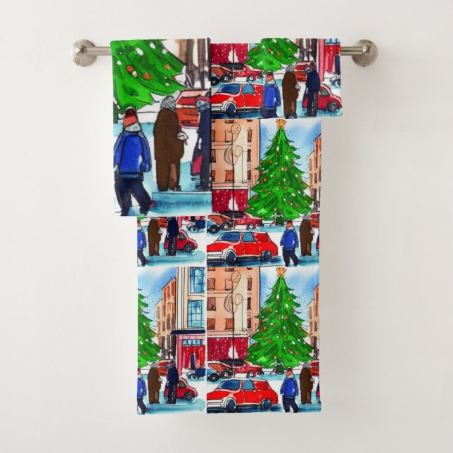 Christmas Shopping Bath Towel Set (Insitu)