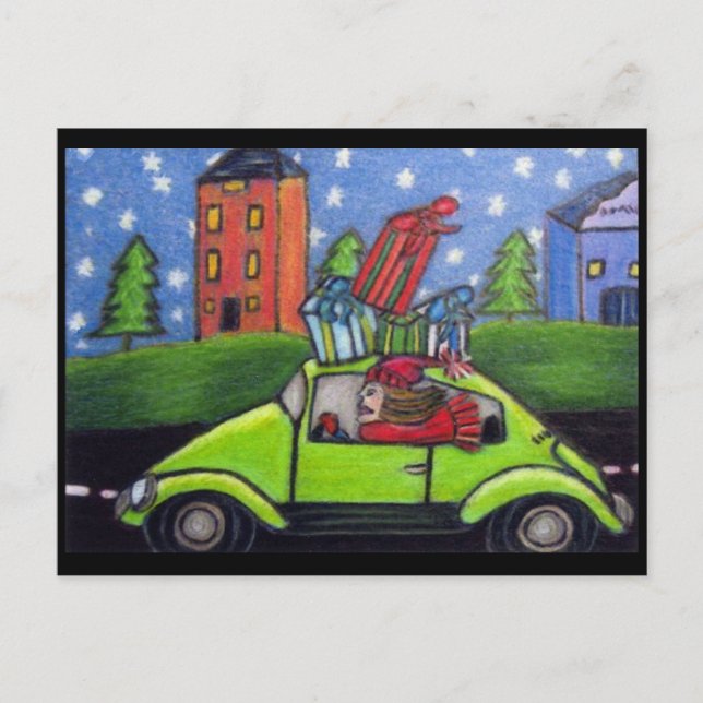 Christmas Shopping Car Gifts Holiday Postcard (Front)