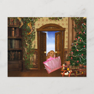 Christmas shopping dog holiday postcard