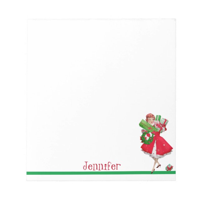 Christmas Shopping in High Heels Add Name Gift Notepad (Front)